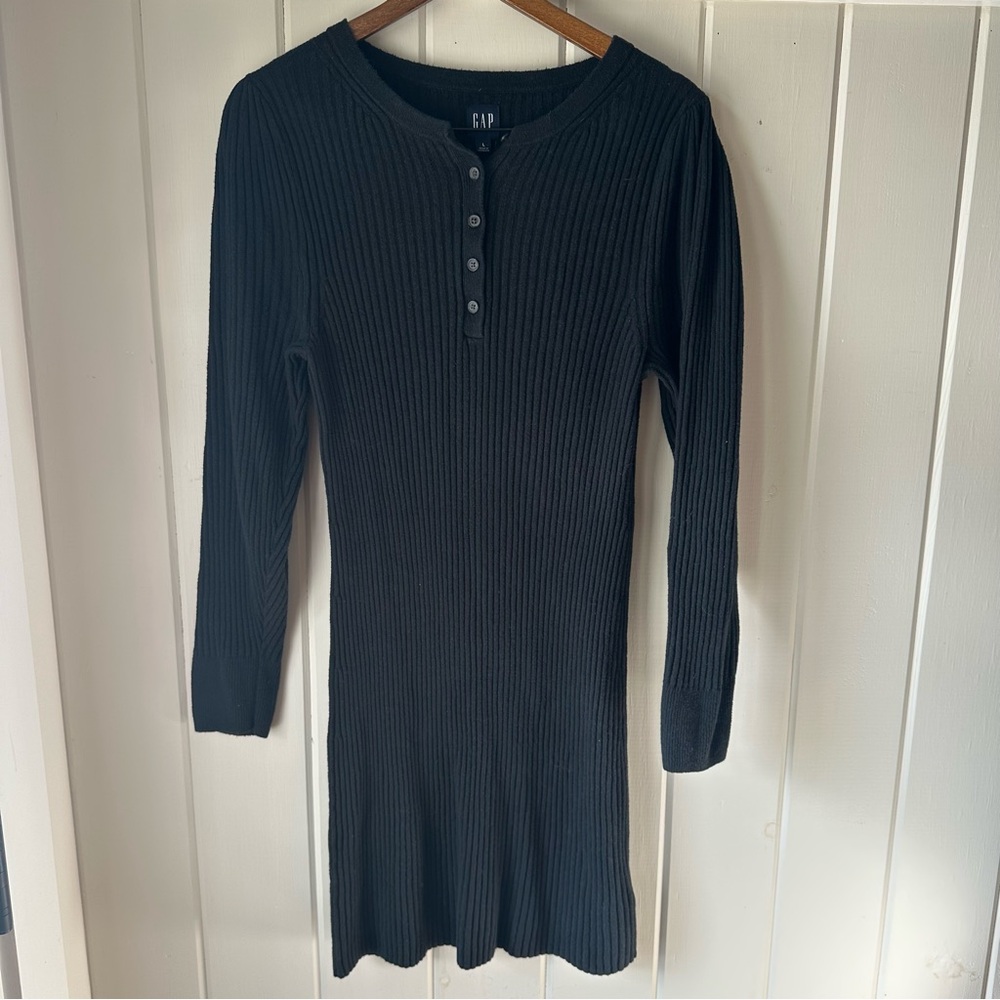 GAP Black Long Sleeve Knit Sweater Dress, Size Large